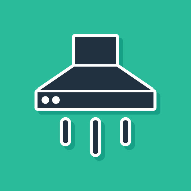 蓝色厨房提取风扇图标隔离在绿色背景。炊具罩。厨房排气。家用电器。向量图片下载