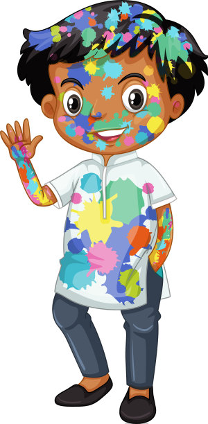 可爱的小男孩，身上有彩色斑点图片下载