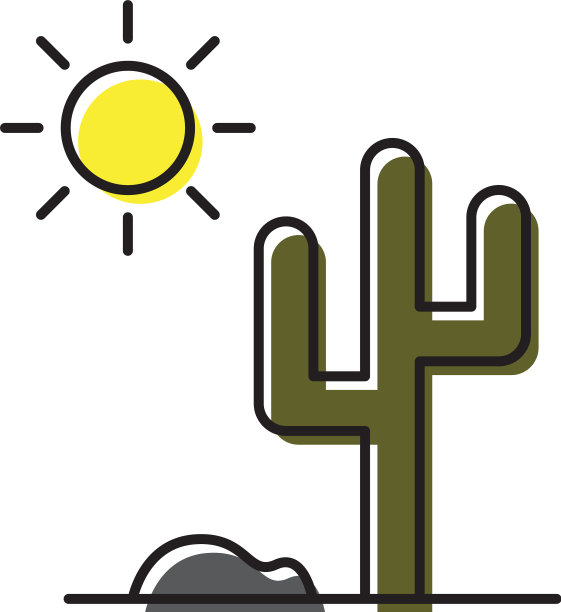 仙人掌和太阳图标孤立在白色的背景图片下载