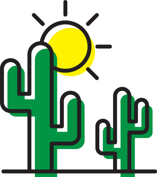 仙人掌和太阳图标孤立在白色的背景图片下载