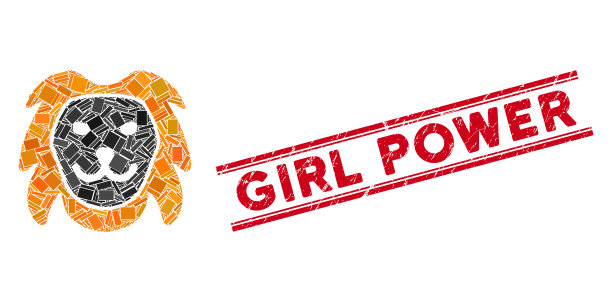 狮头马赛克和垃圾女孩权力印章印章图片下载