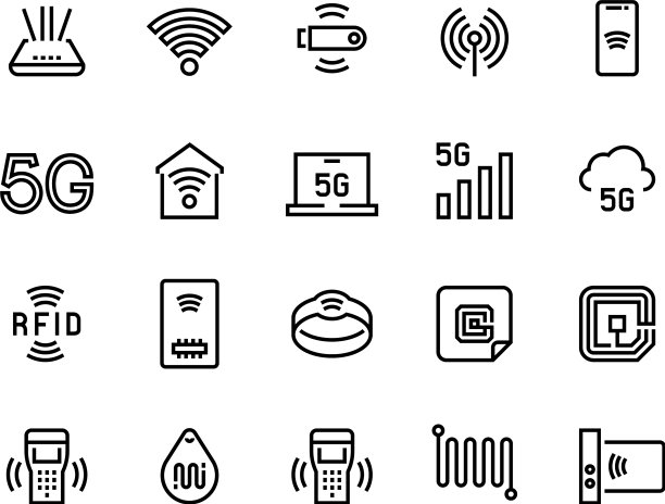 WIFI线条图标5G无线技术和无线电图片下载