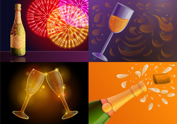 香槟横幅设置卡通风格图片下载