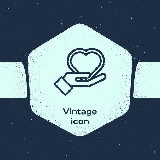 Grunge线心手图标孤立在蓝色图片下载