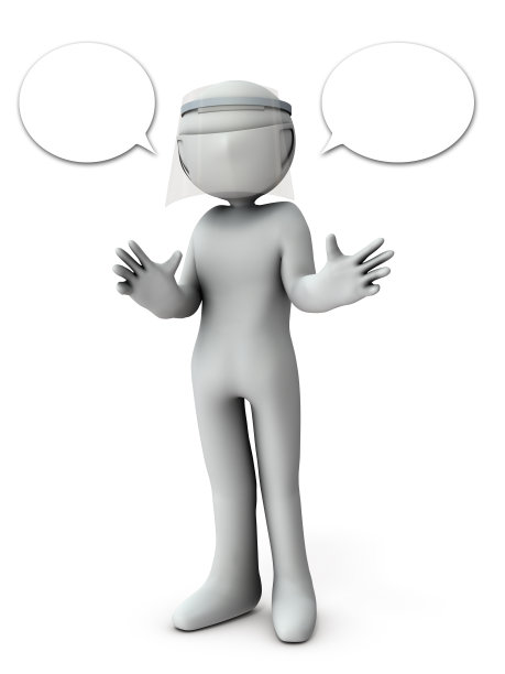 一个用面具和面罩保护自己的角色。白色背景。3 d演示。图片下载