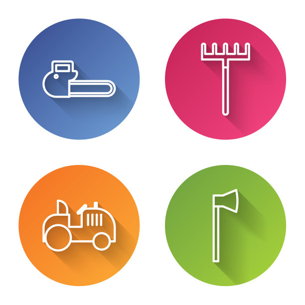 设置线链锯花园耙拖拉机和木制图片下载