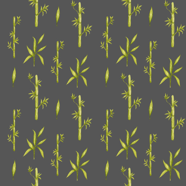 无缝图案竹叶深灰色背景水彩插画。生态设计。环保，循环再用，减少的理念。织物纹理图片下载