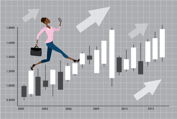 商业妇女或办公室职员与图表运行图片下载