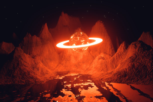 现代的未来霓虹抽象背景。行星和环在中心图片下载