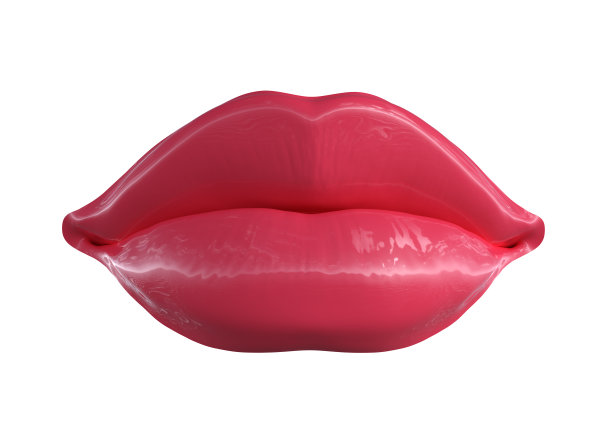 美丽女人的嘴唇与红色时尚口红化妆。化妆品，时尚化妆概念。美丽唇面貌。充满激情的吻。嘴唇孤立在白色，3d插图图片下载