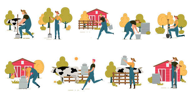 农民农工在农场现场布景图片下载