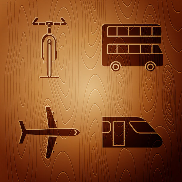 设置火车、自行车、飞机和双层公共汽车图片下载