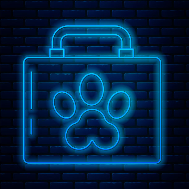 发光的霓虹灯线宠物急救箱图标孤立图片下载