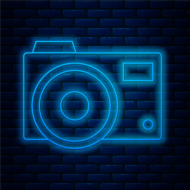 发光的霓虹灯线照片相机图标隔离图片下载