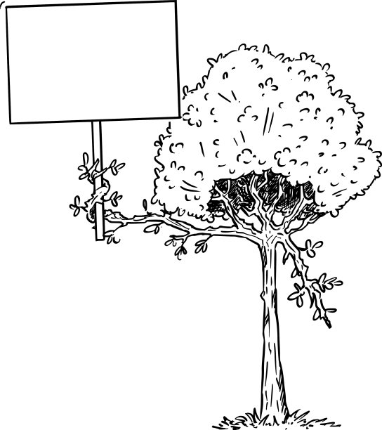 树植物卡通人物举着空牌图片下载