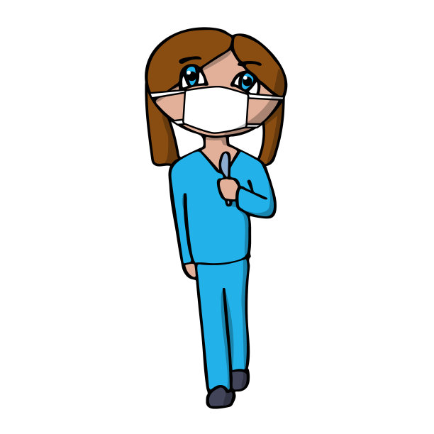 卡通女医生在面具和手术刀白色图片下载