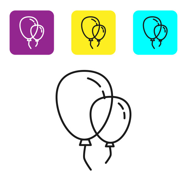 黑色线气球与丝带图标隔离图片下载