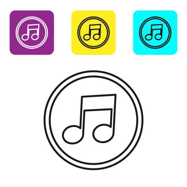 黑线音乐音符音调图标孤立在白色图片下载