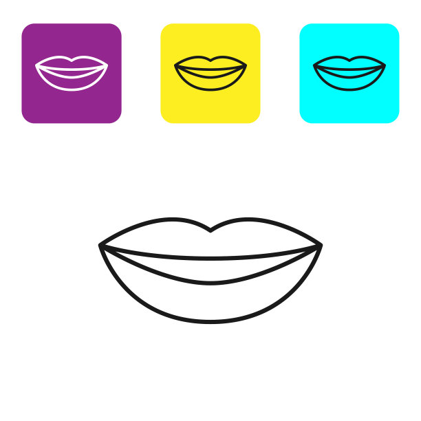 黑线微笑的嘴唇图标孤立在白色图片下载
