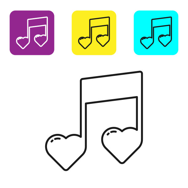 黑线音乐音符音调与心形图标图片下载