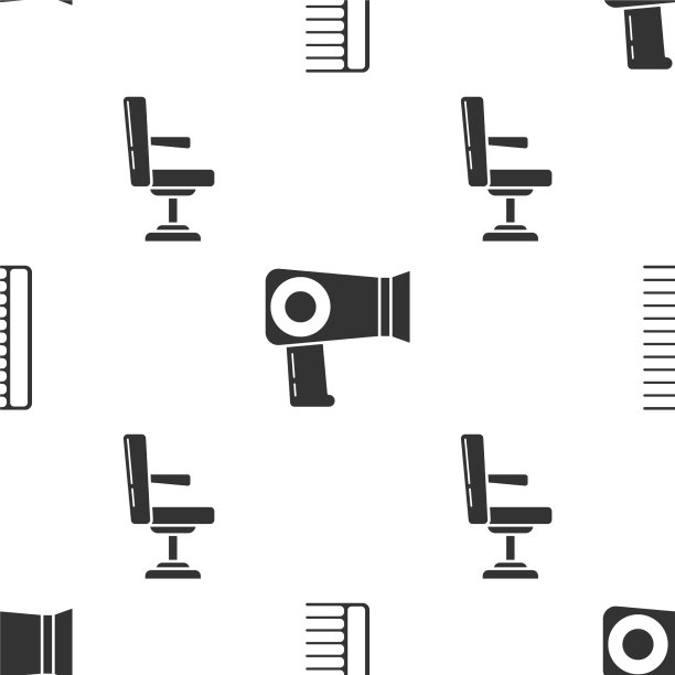 装上梳子、吹风机和理发椅图片下载