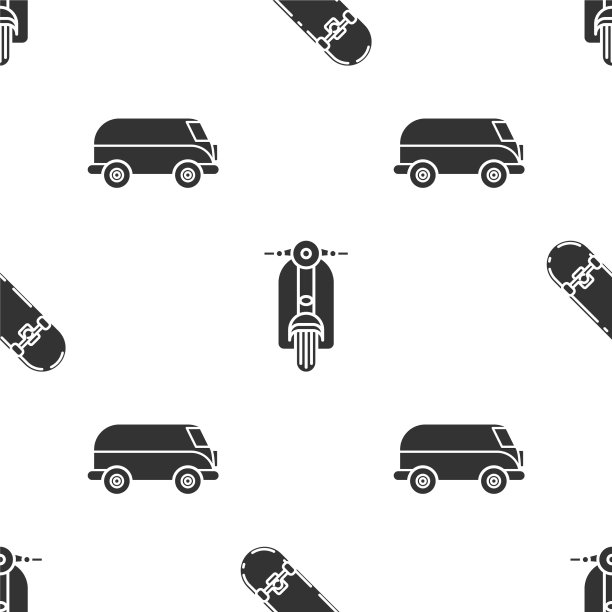 设置滑板滑板车和复古小货车图片下载