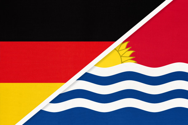 象征德国和基里巴斯两国国旗。欧洲和大洋洲国家之间的关系。图片下载