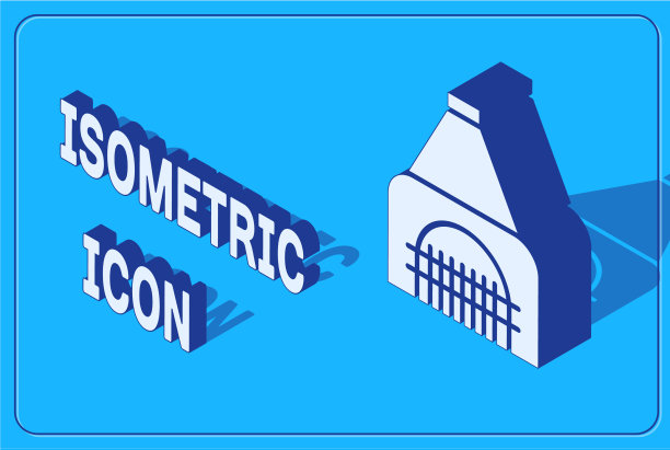 等距内壁炉图标孤立在蓝色图片下载