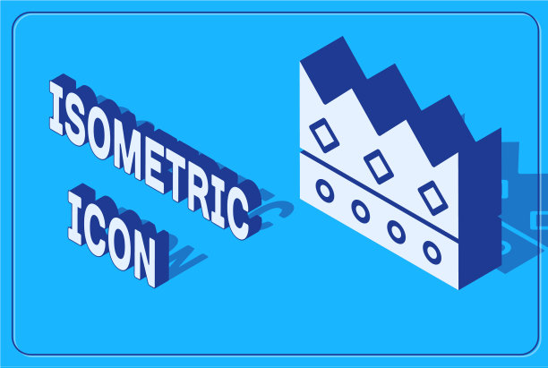 等距国王皇冠图标孤立在蓝色图片下载