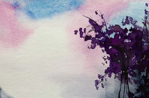 水彩风景。水彩颜色纹理背景。水彩的抽象。粉色紫色蓝色水彩插图。图片下载