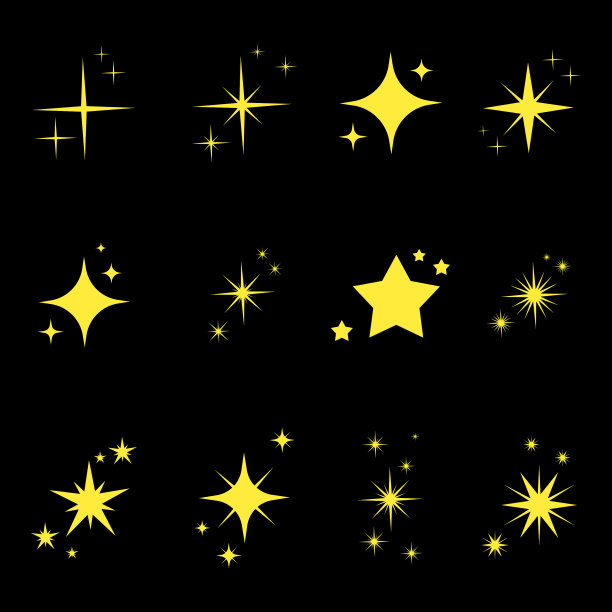 在黑暗的背景上设置黄色的星星图片下载
