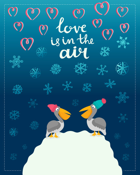 可爱的冬季卡片有两个可爱的鹈鹕图片下载