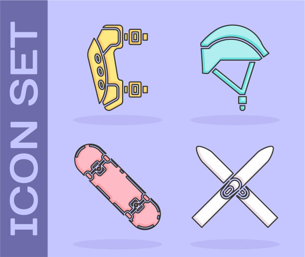 设置滑雪板和棍棒护膝滑板技巧图片下载