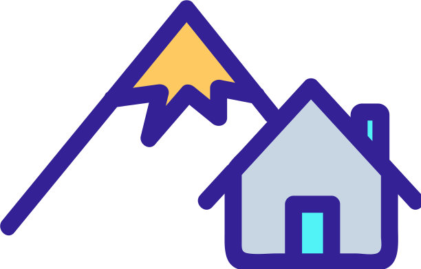 在阿尔卑斯山脉的一个图标孤立的轮廓房子图片下载