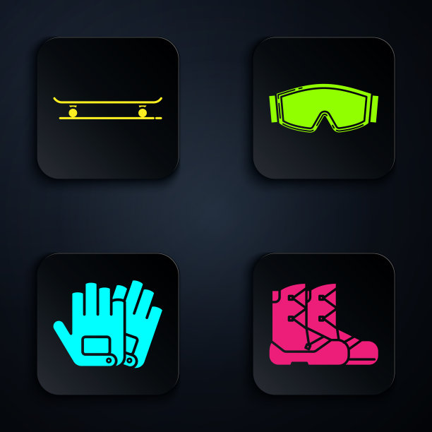 设置靴子，滑板手套和滑雪镜图片下载