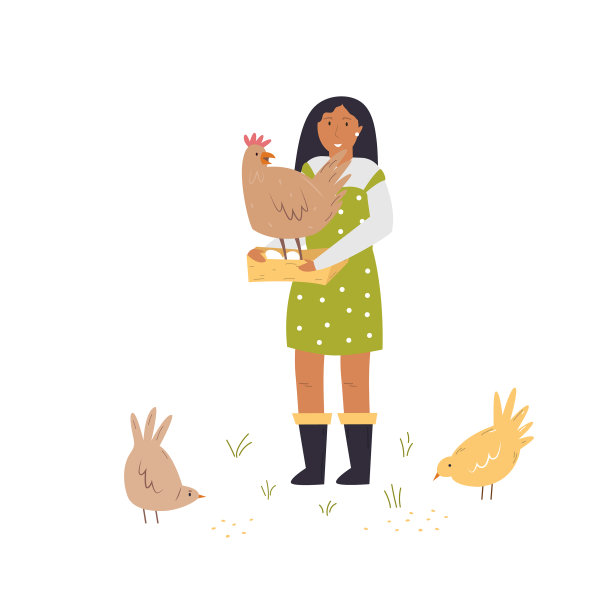 一个农家女孩照顾母鸡的场景图片下载