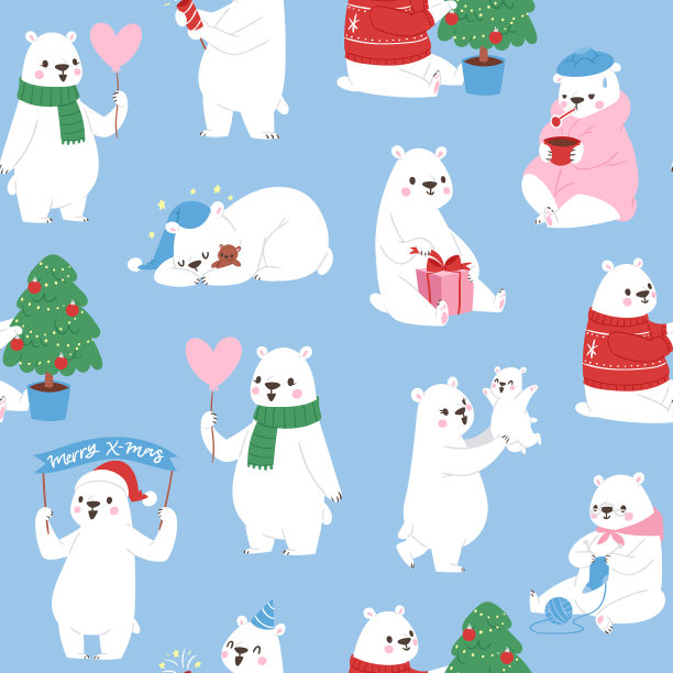 无缝图案与可爱的北极熊图片下载