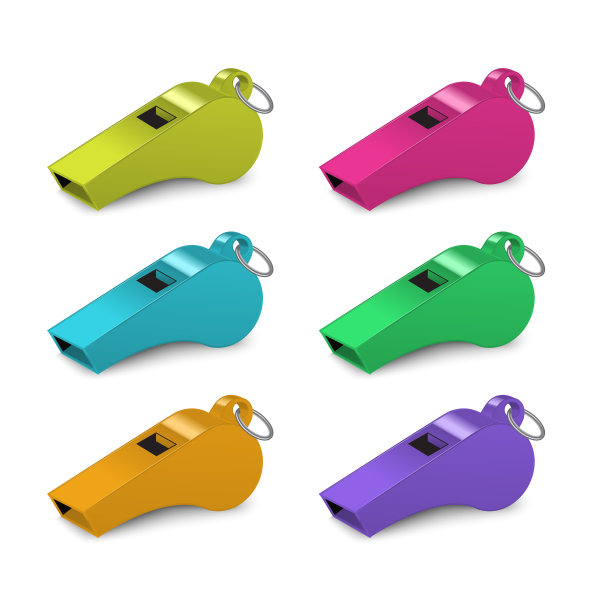 逼真的3d详细闪光金属哨子集图片下载