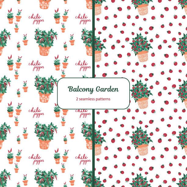 城市花园无缝模式设置。平面向量插图。图片下载