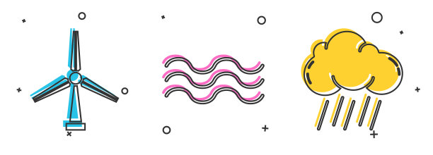 设置风轮机波浪和云与雨的图标图片下载