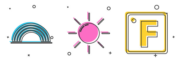 设置彩虹与云彩，太阳和华氏图标图片下载