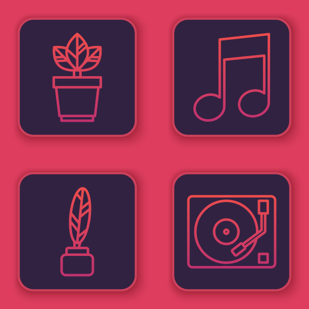 在花盆羽毛和墨水瓶上画线花图片下载