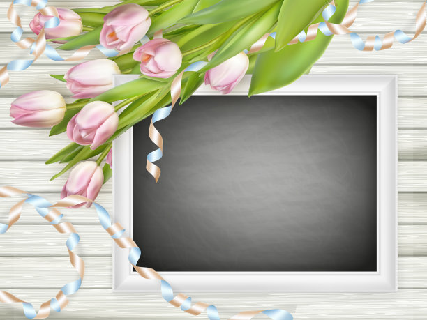 粉色郁金香和黑板框。每股收益10图片下载