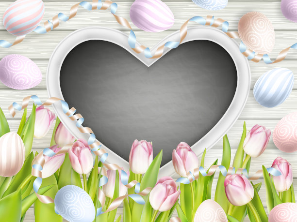 粉红色郁金香和空白的黑板。每股收益10图片下载