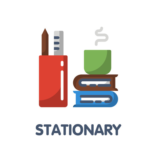 文具研究平面图标风格的设计插图上的白色背景图片下载