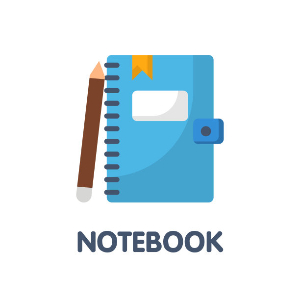 笔记本和笔平面图标风格设计插图上的白色背景图片下载