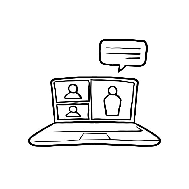 手绘视频会议与笔记本电脑会议或在线学习插图。涂鸦向量图片下载