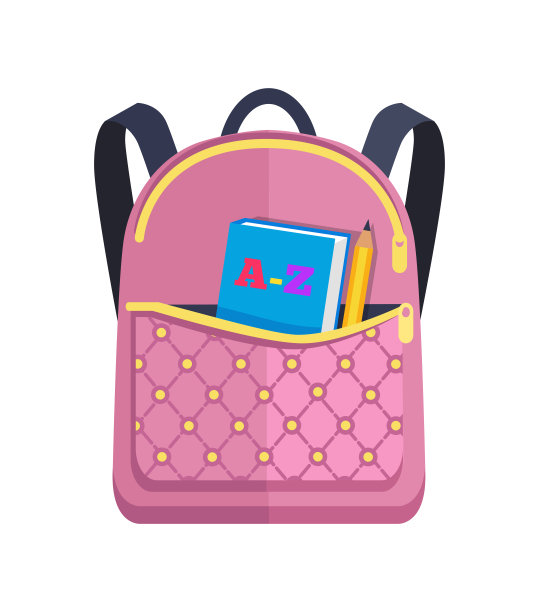 粉红色背包与大口袋与ABC书铅笔图片下载