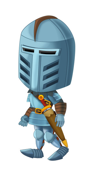 国王或骑士站在白色背景上做某事的卡通场景图片下载