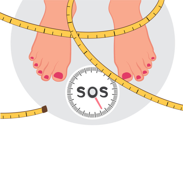 在磅秤上称量体重，监控一个人的体重。现代社会人类肥胖的问题。医疗保健矢量图图片下载